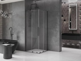 Mexen Velar L Duo, sprchový kút s posuvnými dverami 90 x 90 cm, 8mm číre sklo, brúsený grafit, 871-090-090-02-03-95