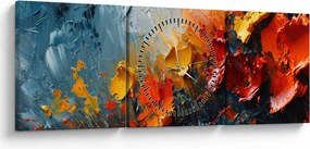 Obraz - Abstraktná maľba kvetov III. (s hodinami) (90x30 cm)