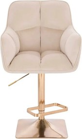 LuxuryForm DESIGN Barová stolička AMALFI VELUR na zlatej hranatej podstave - krémová