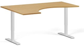 Ergonomický výškovo nastaviteľný stôl, 160x120 cm, 2 motory, L/P, biela podnož, buk