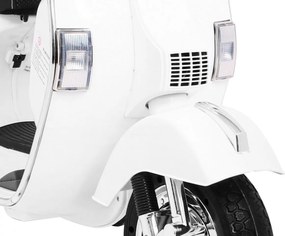 Ramiz Elektrický skúter Vespa pre deti biely + pomocné kolieska + audio + ekokoža + EVA + plynulý štart