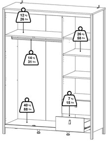 Biela šatníková skriňa so zrkadlom 150x199x58 cm Madrid – Tvilum