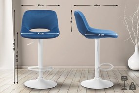 2x Barová stolička Camden - zamat, biely rám Modrá