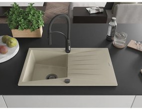 Mexen Cesar, 1-komorový granitový drez 775x470x190 mm a drezová batéria Aster, béžová, 6514-69-73450-70-B