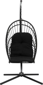 CH ERIS ČIERNA SKLADACIA ZÁVESNÁ STOLIČKA, VANKÚŠ – ČIERNY, RÁM – ČIERNY