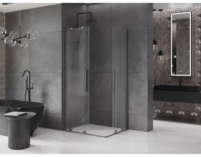 Mexen Velar Duo, sprchový kút s posuvnými dverami 90(dvere) x 80(dvere) cm, 8mm číre sklo, grafitový profil, 871-090-080-02-66