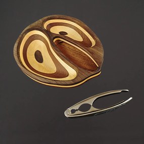 AMADEA Drevená miska v tvare orecha s luskáčikom, masívne drevo, 2 druhy drevín, 28x23x4,5 cm