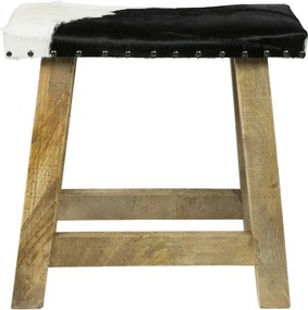Drevená stolička s koženým sedákom Cowny biela/čierna - 45*26*46cm