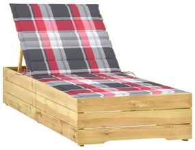 Ležadlo s vankúšom s červeným kockovaným vzorom impregnované borovicové drevo 3065922