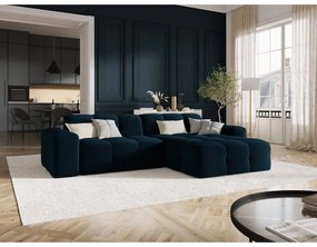 Tmavomodrá zamatová rohová pohovka (pravý roh) Kendal - Micadoni Home