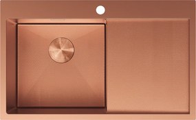 Mexen Exar, 1-komorový nerezový drez s odkvapkávačom, ľavý, 780 x 480 mm, brúsená meď, vzor voština, 6433781010L-65HC