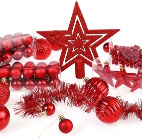 Sada vianočných závesných dekorácií ESTRELLA červená (66 ks)
