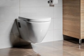, Závesné WC NERA s podomietkovou nádržkou a tlačidlom Schwab, biela, NS952-SET5