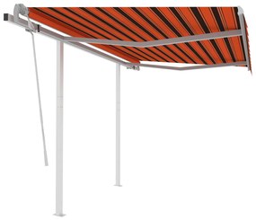 Ručne zaťahovacia markíza so stĺpikmi 3x2,5 m oranžovo-hnedá