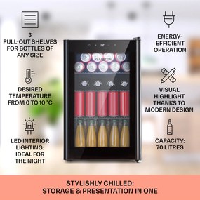 Klarstein Beercave 70, chladnička, 70 l, 3 police, trojito izolované sklenené dvere, dotyková