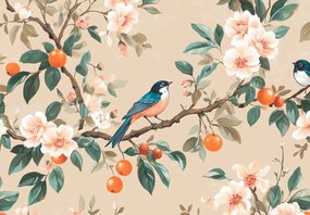 Fototapeta - Vtáčiky na pomarančovníku (147x102 cm)