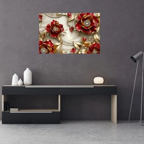 Obraz - 3D Červeno-zlaté kvety (90x60 cm)