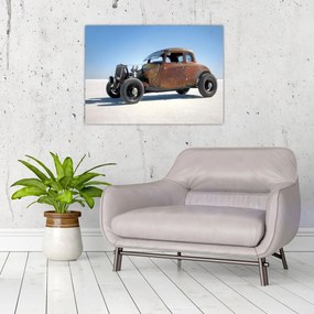 Sklenený obraz auta v púšti (70x50 cm)