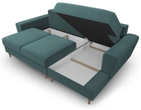 Zamatová rozkladacia/s úložným priestorom rohová pohovka v petrolejovej farbe (pravý roh/s leňoškou) Kyoto – Cosmopolitan Design