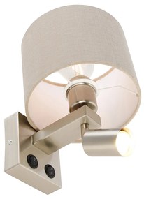 Nástenná lampa z ocele so svetlom na čítanie a tienidlom 18 cm svetlohnedá - Brescia