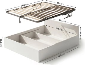 Dvoulůžková postel Trento 160x200 se zvedacím roštem bílá