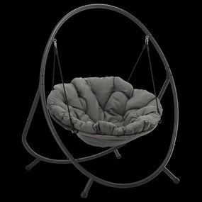 CH ZÁVESNÁ STOLIČKA NA TERASU – TMAVOSIVÝ VANKÚŠ, SIVÝ RÁM 115,5 X 140 X 167,5 CM