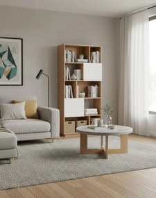 Knižnica Nevada, prírodný dub s bielymi dvierkami, 80 cm (BS01)