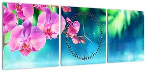 Obraz - Orchidea (s hodinami) (90x30 cm)
