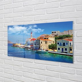 Obraz na akrylátovom skle Grécko morská pobrežie hory 140x70 cm