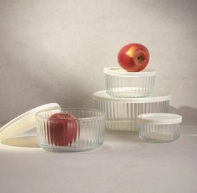 Sada sklenených nádob SCATOLA priesvitná s krémovým viečkom 744419 (4 ks)