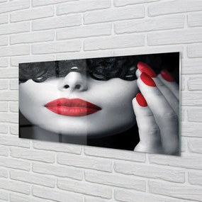Obraz na skle Červené pery žena 125x50 cm