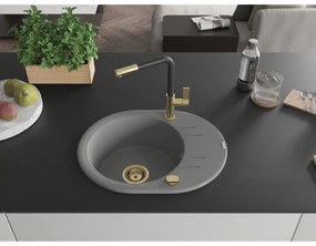 Mexen Kevin, 1-komorový granitový drez 586x458x190 mm a drezová batéria Flora, šedá, 6517-71-670401-57-G