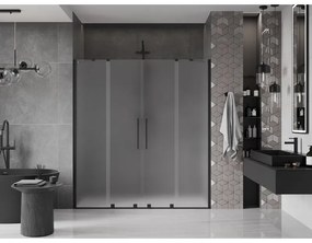 Mexen Velar Duo, posuvné sprchové dvere do otvoru 180 cm, 8mm sklo námraza, čierna matná, 871-180-000-32-70
