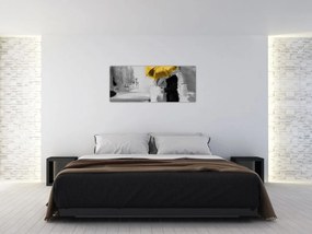 Obraz - Zamilovaný pár pod dáždnikom, žltý (120x50 cm)