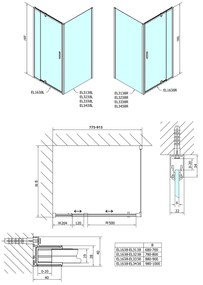 Polysan Polysan, EASY obdĺžniková/štvorcová sprchová zástena pivot dvere 800-900x800mm,L/P, sklo Brick, EL1638EL3238
