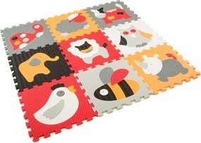 BABY GREAT Penové puzzle Zvieratá šedá-červená SX (30x30)