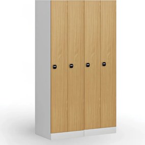 Kovová šatníková skrinka S1 zúžená, 2 oddiely, 1850 x 500 x 500 mm, zámok s čítačkou RFID kariet, laminované dvere, orech