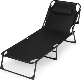 Skladacie záhradné ležadlo s vankúšom, čierne