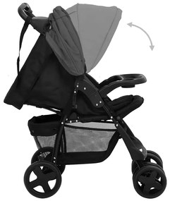 3-v-1 detský kočík tmavosivý a čierny oceľový