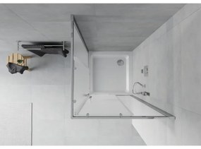 Mexen Rio, štvorcový sprchovací kút s posuvnými dverami 70(dvere) x 70(dvere) x 190 cm, 6mm sklo námraza, chrómový profil + biela sprchová vanička SLIM, 860-070-070-01-30-4010