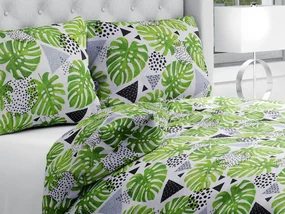 Biante Bavlnené posteľné obliečky Sandra SA-175 Zelené listy Monstera Predĺžené 140x220 a 70x90 cm