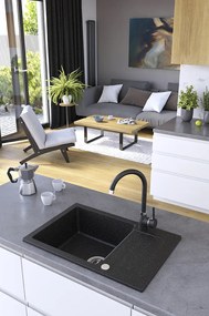 Kuchinox Celebes, 1-komorový granitový drez 650x440x185mm s krátkym odkvapkávačom, čierna, LAV-SBL_713T