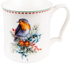 Porcelánový hrnček s vianočným motívom vtáčika - 13*9*9 cm / 414 ml
