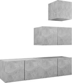 4-dielna súprava TV skriniek, betónovo sivá, kompozitné drevo