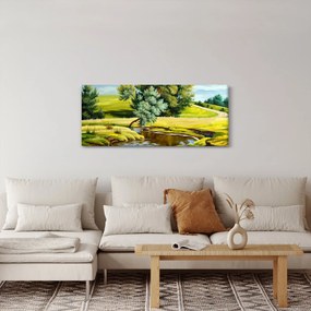 Obraz - Rieka medzi lúkami, olejomaľba (120x50 cm)