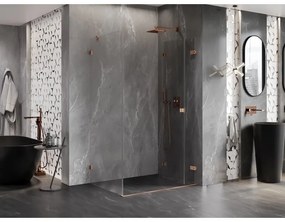 Mexen Lunar-F, 1-krídlový sprchový kút so skladacími dverami, pravý, 90 x 70 cm, 8mm číre sklo, medený profil, 836-090-070-65-00-P