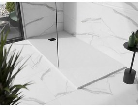 Mexen Stone+, obdĺžniková vanička z minerálneho kompozitu 180 x 100 cm, biela, čierna krytka, 44101018-B