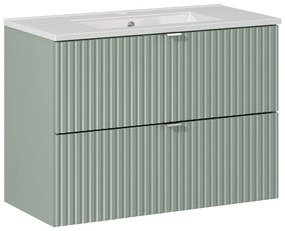 Závesná skrinka Line Reed Green so zápustným umývadlom 80 cm zelená/biela