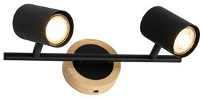 Moderné bodové svetlo čierne s dreveným sklonom 2-žiarovkové - Jeana