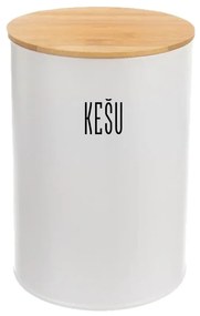 Dóza na potraviny, plechová, biela, s bambusovým vrchnákom - 1,3l